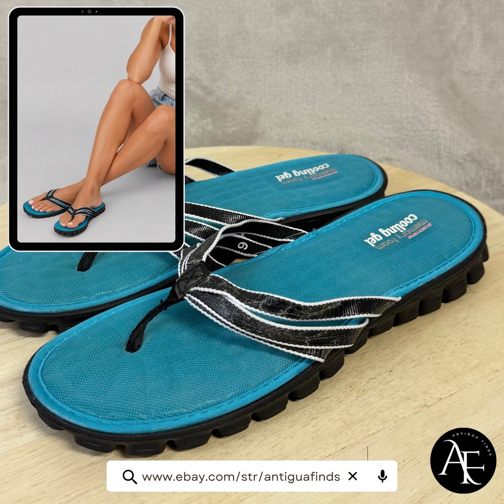 Skechers Memory Foam Cooling Gel Flip Flop Sandals Turquoise Blue Black Womens 9